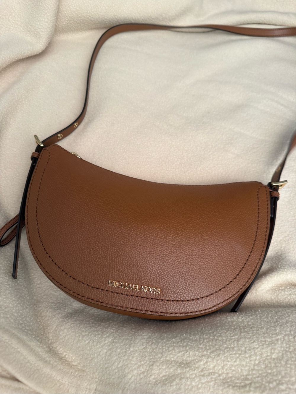 Michael Kors Dover Cognac Pebbled Leather Crescent Crossbody